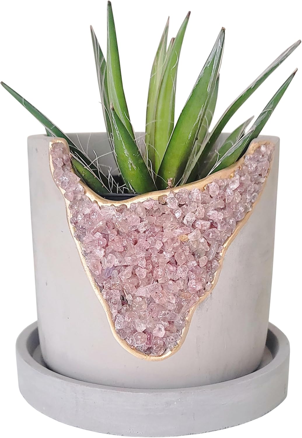 4 Inch Crystal Plant Pot With Saucer - Cement Geode Planter - Concrete Pot for Plants - Indoor Succulent Pot - Unique Air Plant Holder - Candle Holder - Small Plant Home Decor (strawberry Quartz)