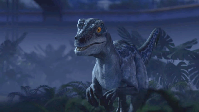 A shot of Blue in the Jurassic Park franchise emerging from ancient foliage. 