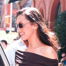 Bella Hadid wearing a brown top in NYC
