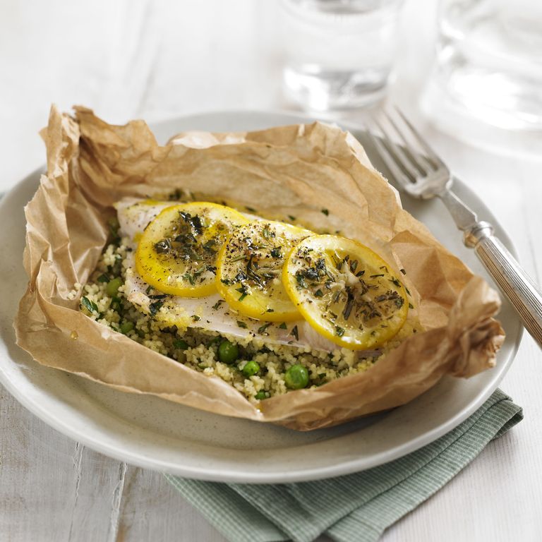Sea Bass Fillet Parcels with Lemon Couscous Dinner Recipes Woman & Home