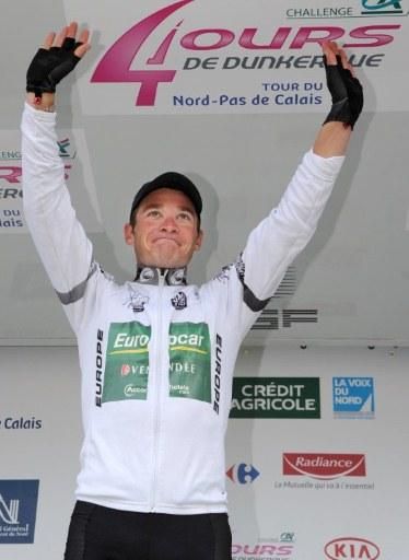 Stage winner Thomas Voeckler (Europcar) on the podium.