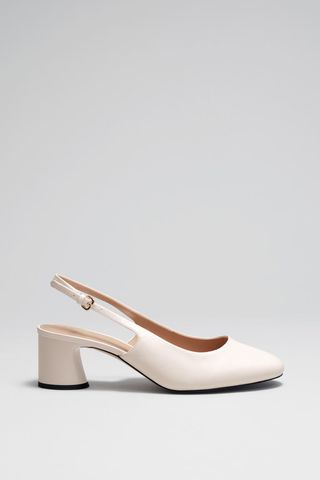 Block-Heel Leather Slingback Pumps