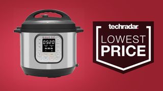 Instant Pot Duo deal on red background for black friday at Walmart