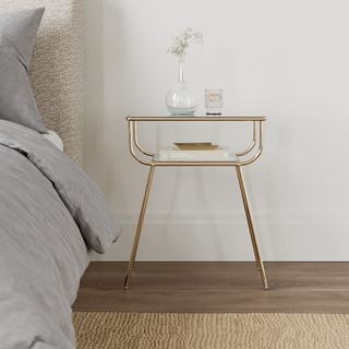 Glass bedside table/nightstand with gold hardware