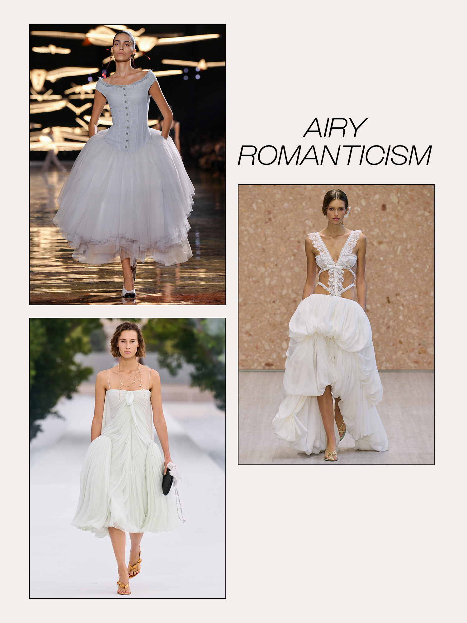 Collage of Paris fashion week spring/summer 2027 runway models.