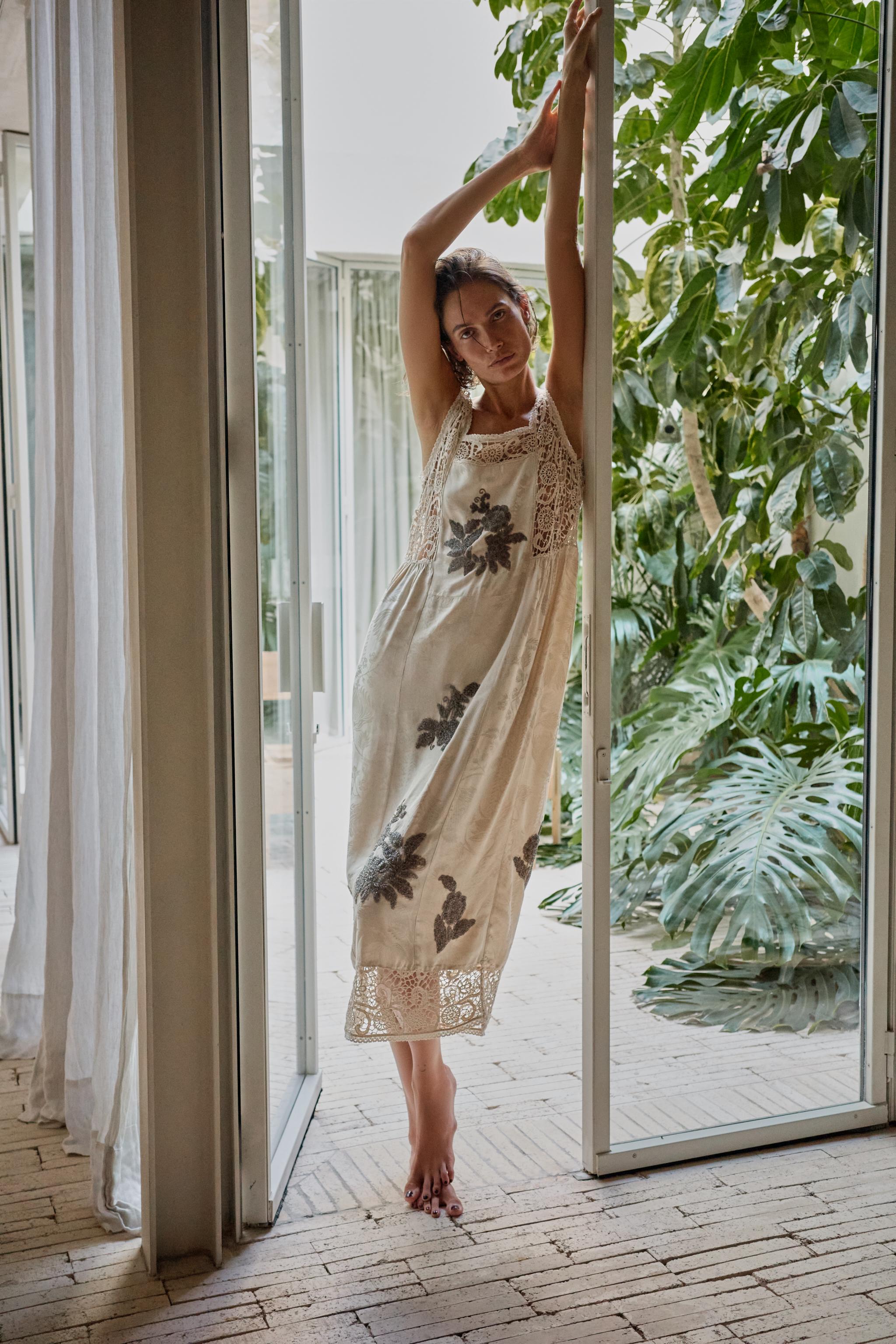 Jacquard Dress With Beaded Embroidery - Ecru - Xs