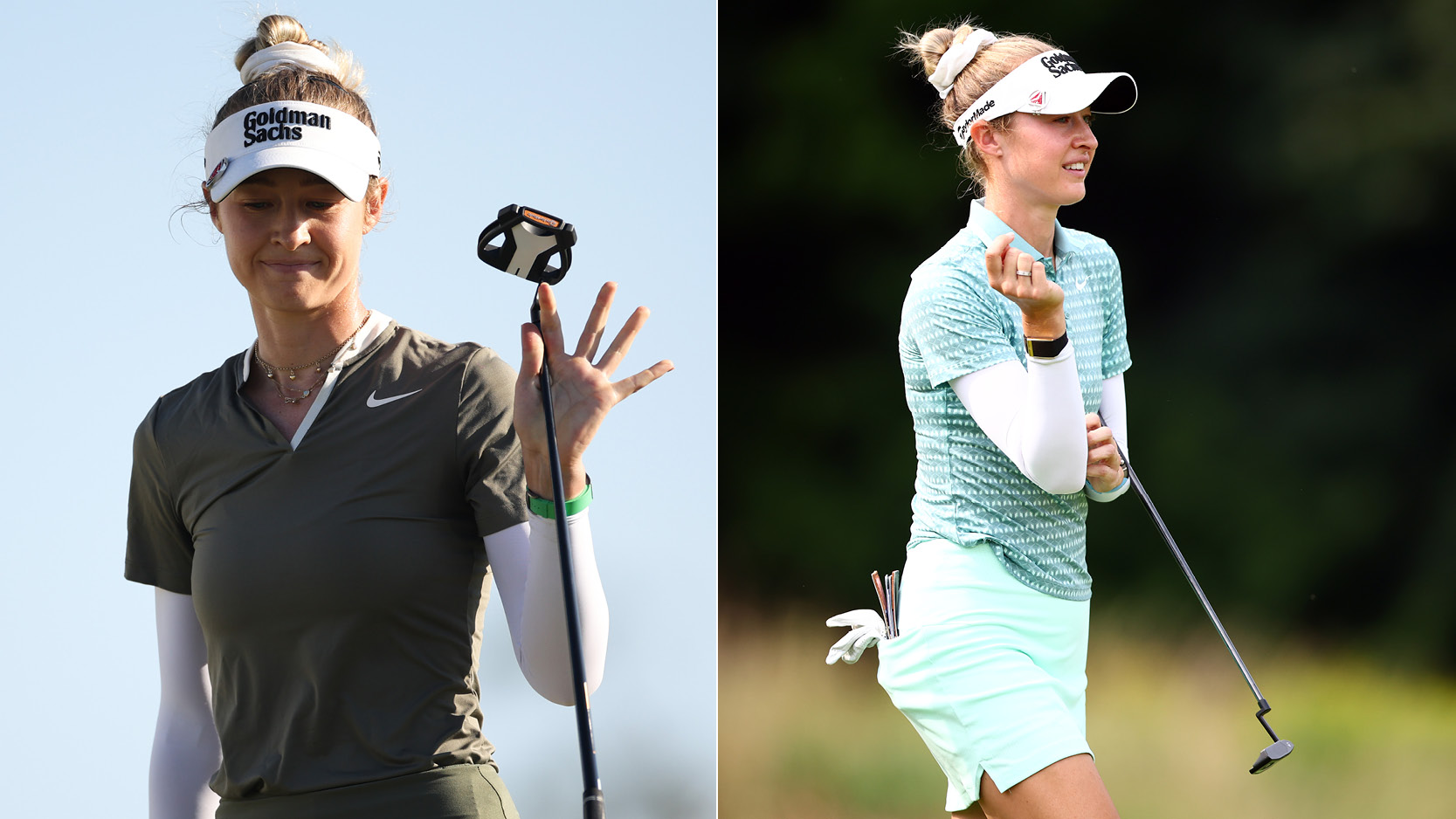 Nelly Korda waves to the crowd, and walks off the green