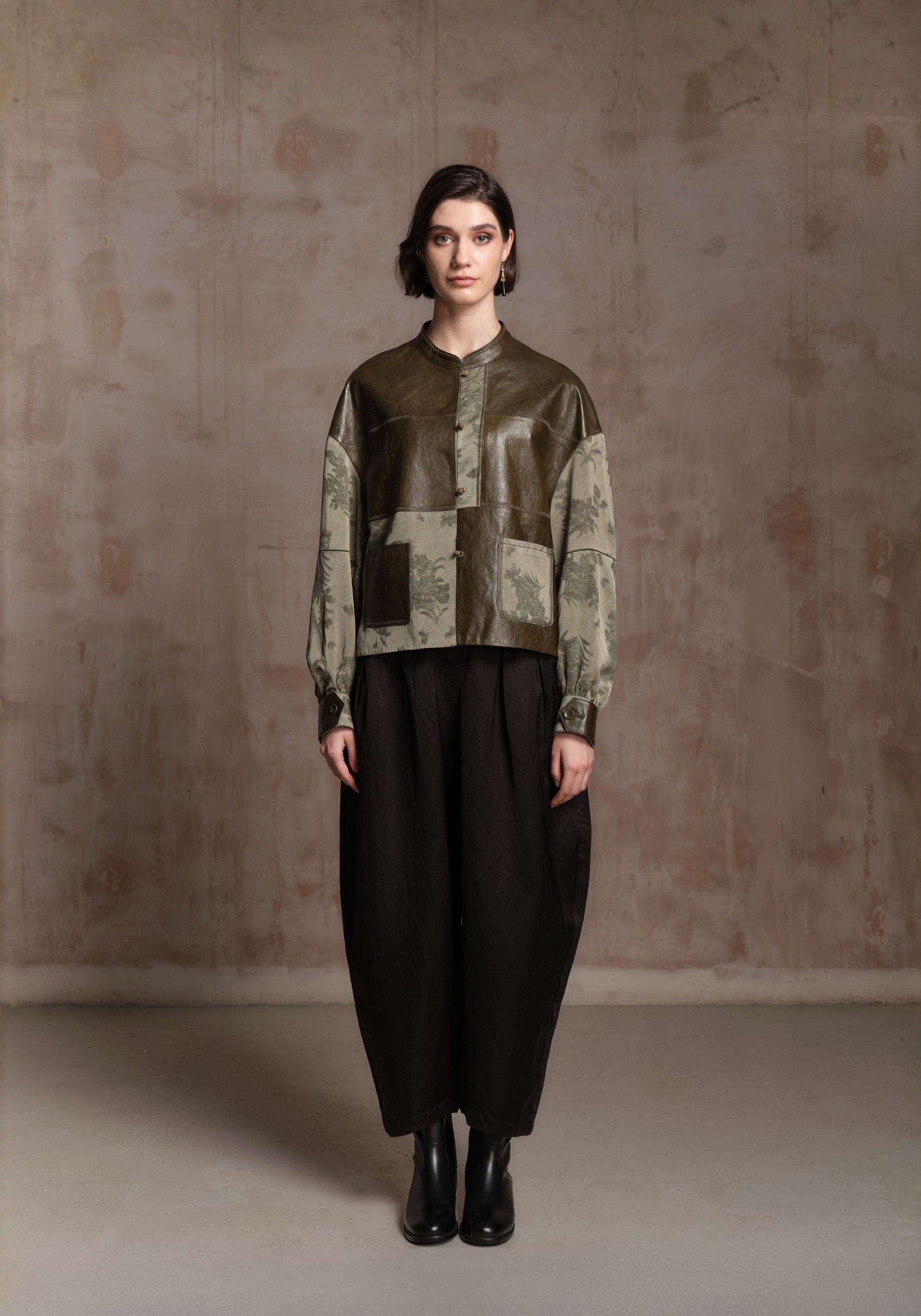 Leather Patchwork Jacket - Green / S