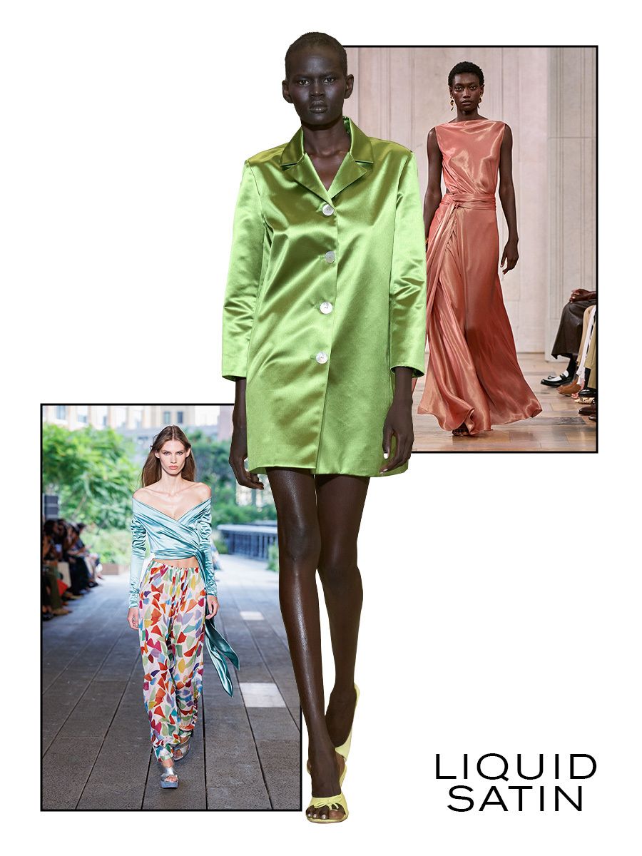 New York Fashion Week spring/summer 2027 runway models wearing liquid satin.