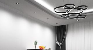 A dining room with a simple lighting LED chandelier