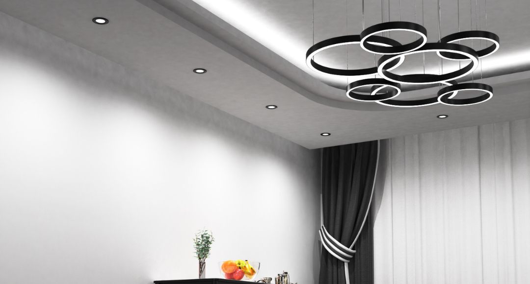 A dining room with a simple lighting LED chandelier