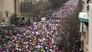 Organisers told the media that the crowd at the Washington march was double the number of people who had attended the presidential inauguration