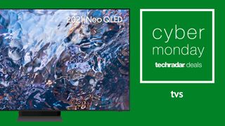 Cyber Monday TV deals - an LG OLED from this year showing a pink tree against the night sky