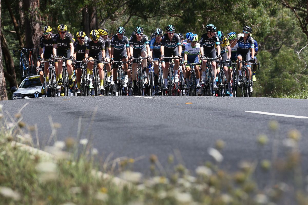 Team Sky and JLT Condor spread across the road