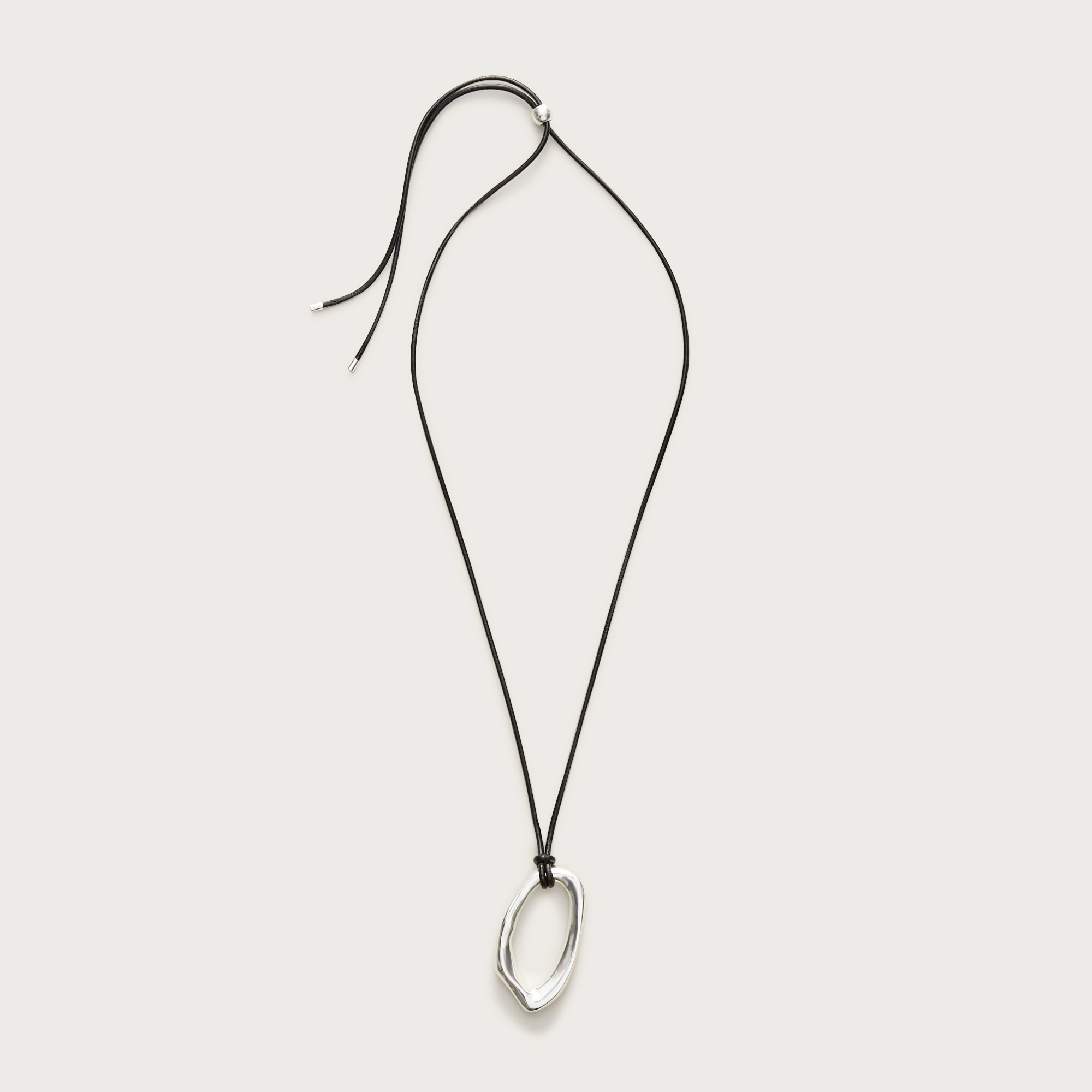 Oval Pendant Necklace with Leather Cord