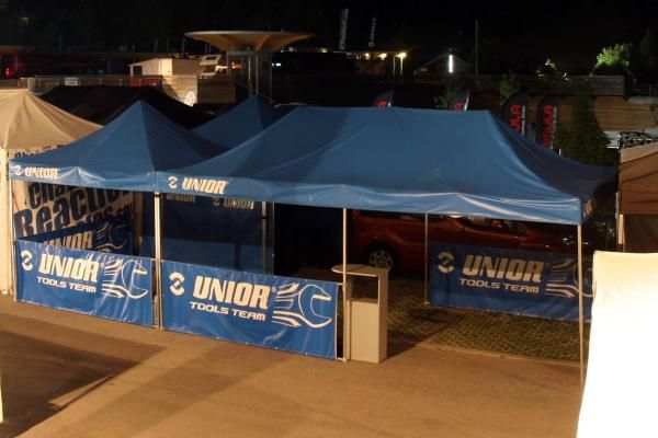 The Unior Tools Team expo tent waiting for the new season.
