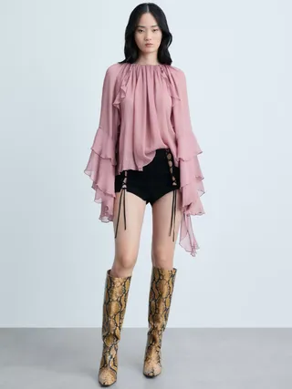 Mango Kirsten Ruffle Top, Pastel Pink