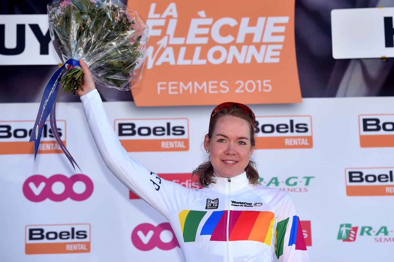 Anna van der Breggen (Rabo Liv) back in the World Cup leaders jersey