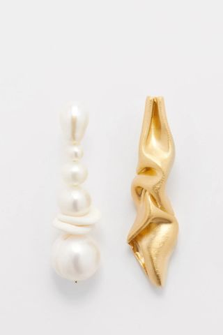 Completedworks Crumple pearl & 18kt gold-vermeil earrings