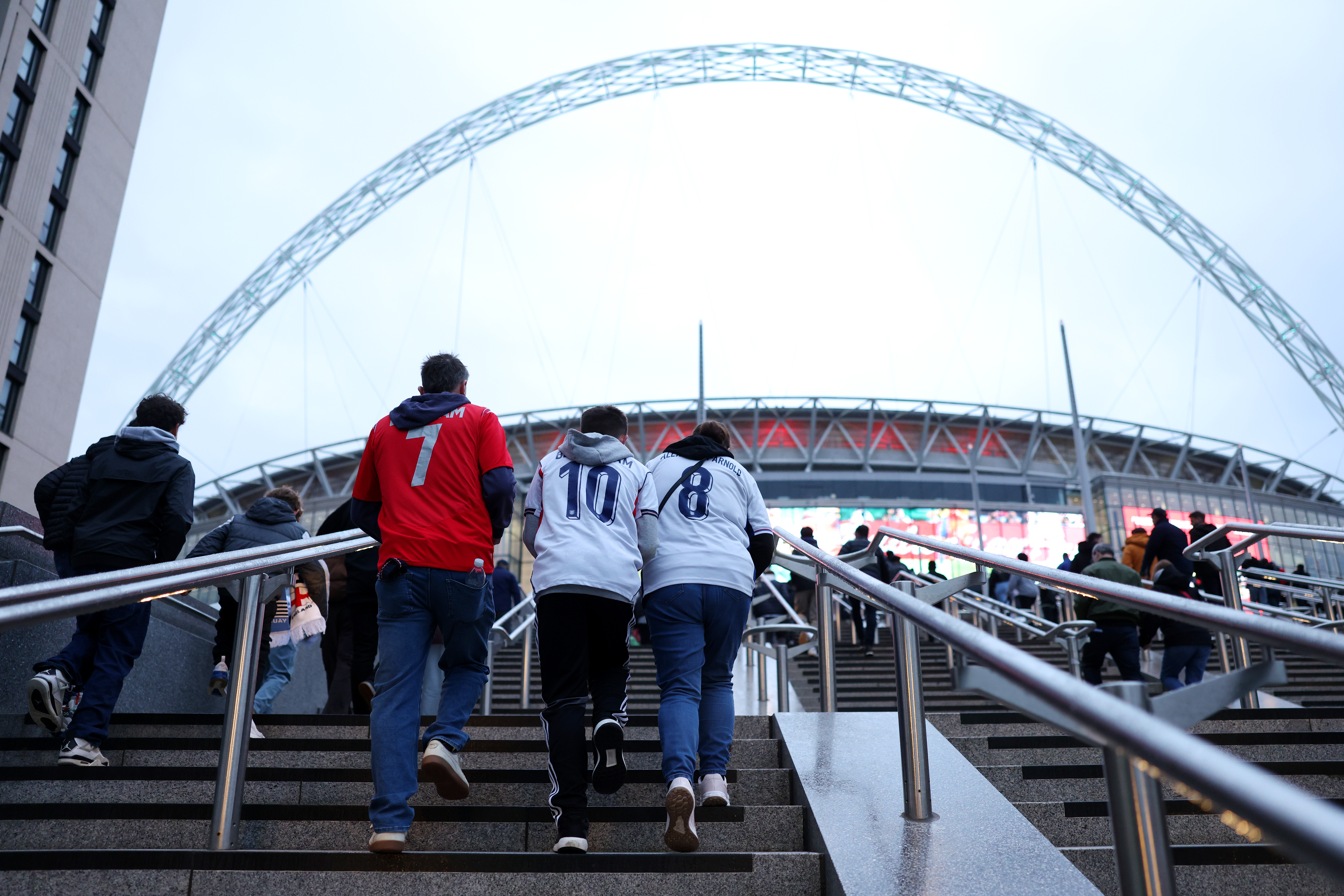 LONDON, ENGLAND - MARCH 27: Fans arrive outside the stadium prior to the international friendly match between England and Uruguay at Wembley Stadium on March 27, 2026 in London, England. (Photo by Alex Davidson - The FA/The FA via Getty Images)