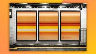 McDonald's billboard ad featuring horizontal lines using the colours of an Egg McMuffin to create the impression of it moving at speed