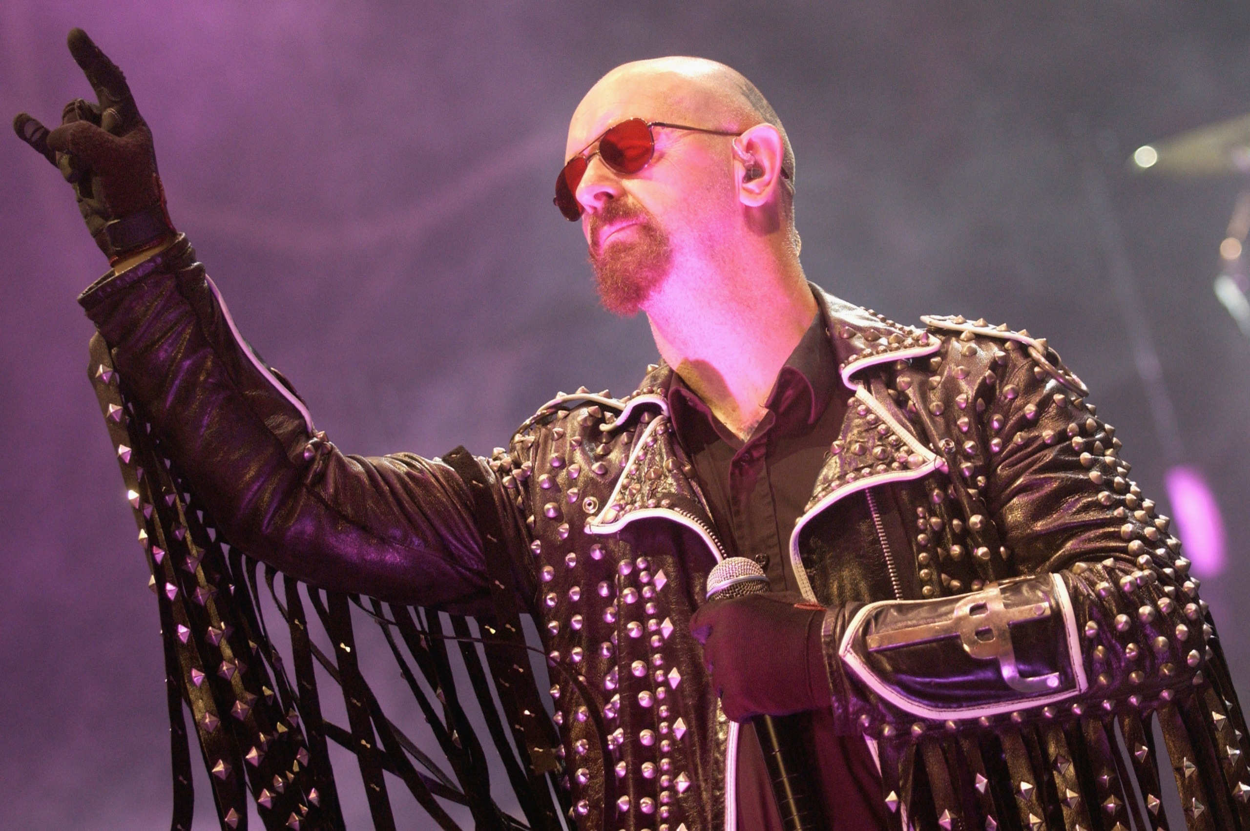 Rob Halford of Judas Priest onstage in 2005