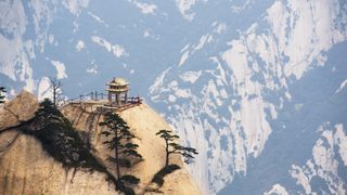 View of a stone pagoda at the holy mountain Huashan, Xian, China.