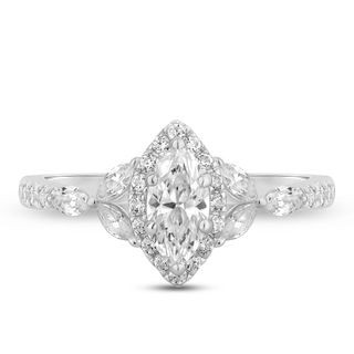 Marquise-Shaped Halo Diamond Engagement Ring in 14K White Gold