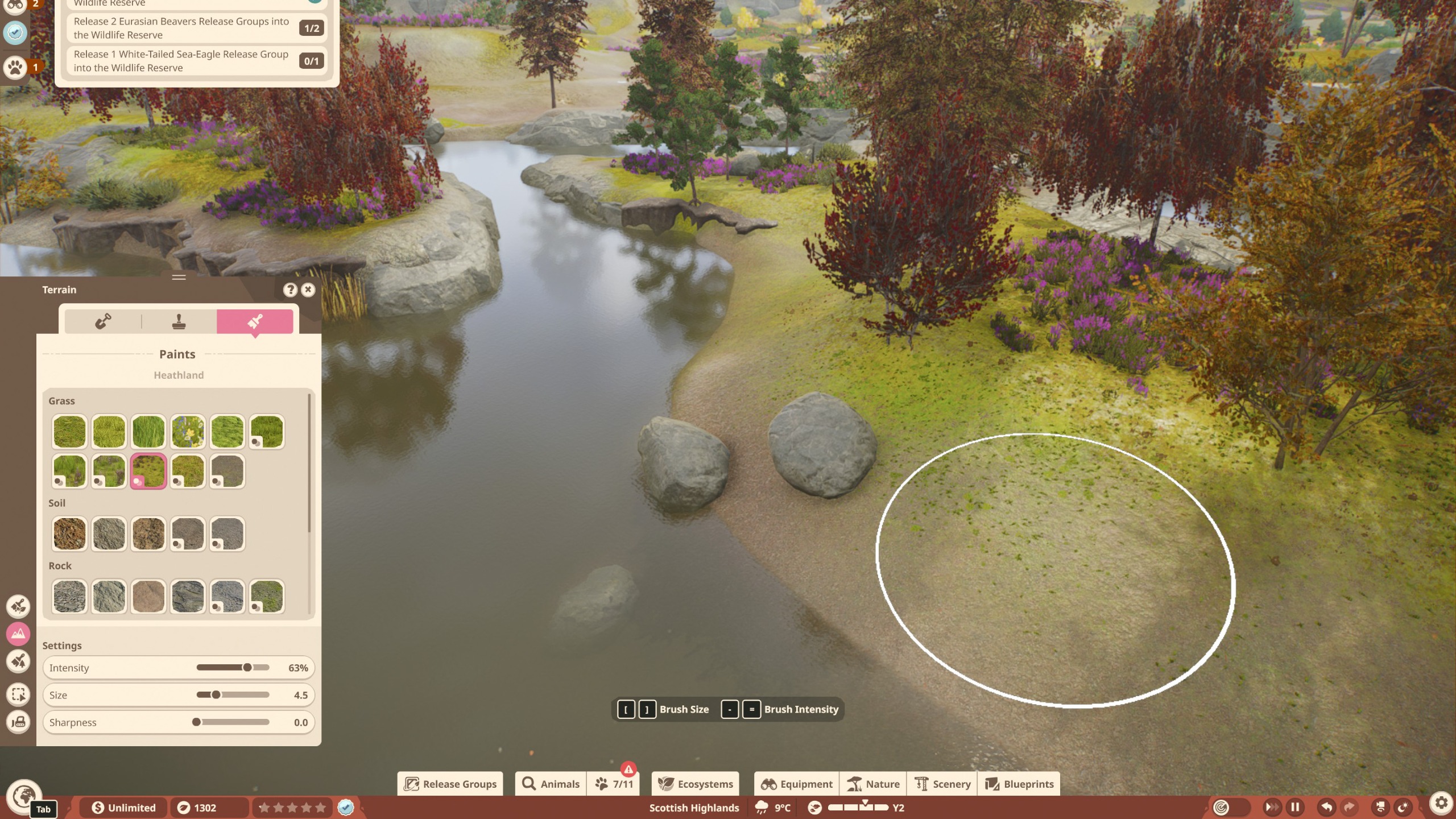 The terrain paint tool in use in Planet Zoo 2.