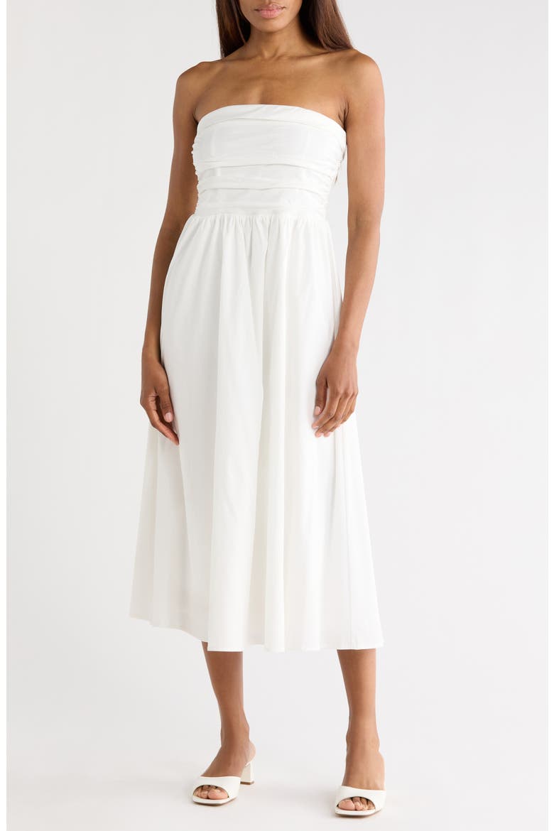 Ruched Strapless Midi Dress