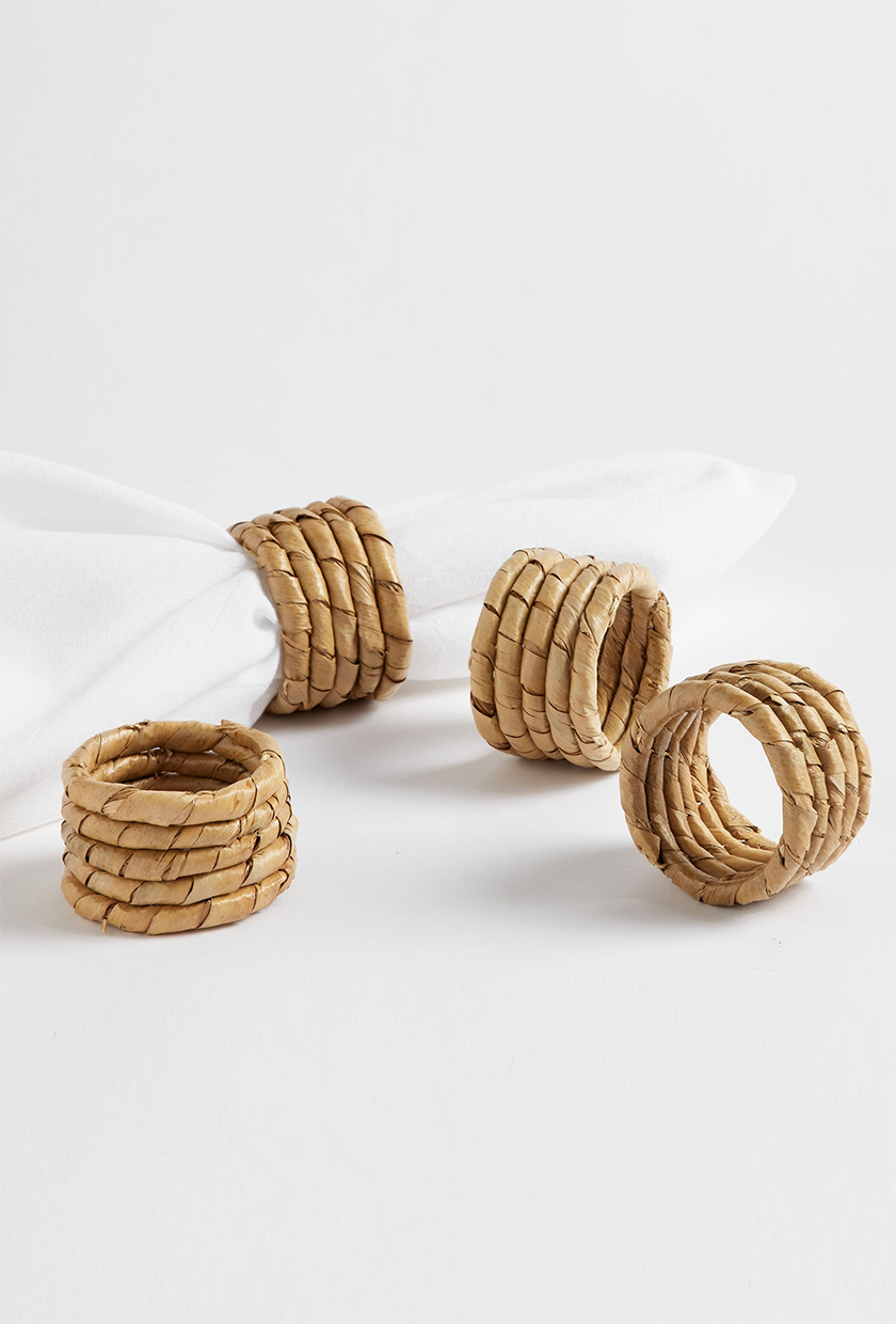 Set of four woven sea grass napkin holders from Pottery Barn