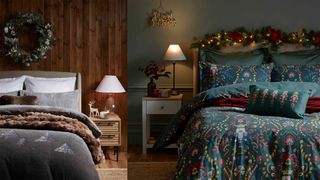 christmas bedding and festive guest room styling