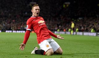 Wayne Rooney celebrates scoring for Manchester United