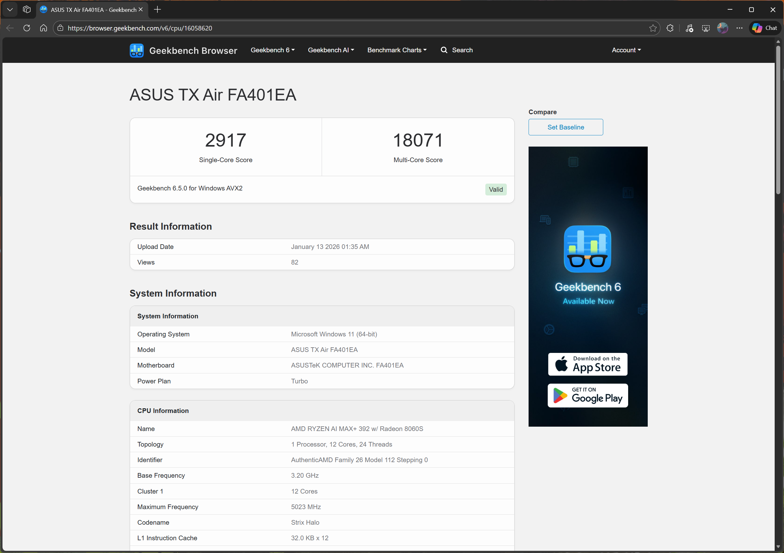 Ryzen AI Max+ 392 first Geekbench listing