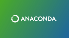 The words Anaconda written on a blue and green square