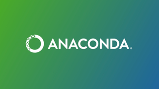 The words Anaconda written on a blue and green square