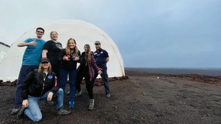 The Valoria 1 crew after arriving at the HI-SEAS station on the volcano Mauna Loa before starting their Mars analog mission. 