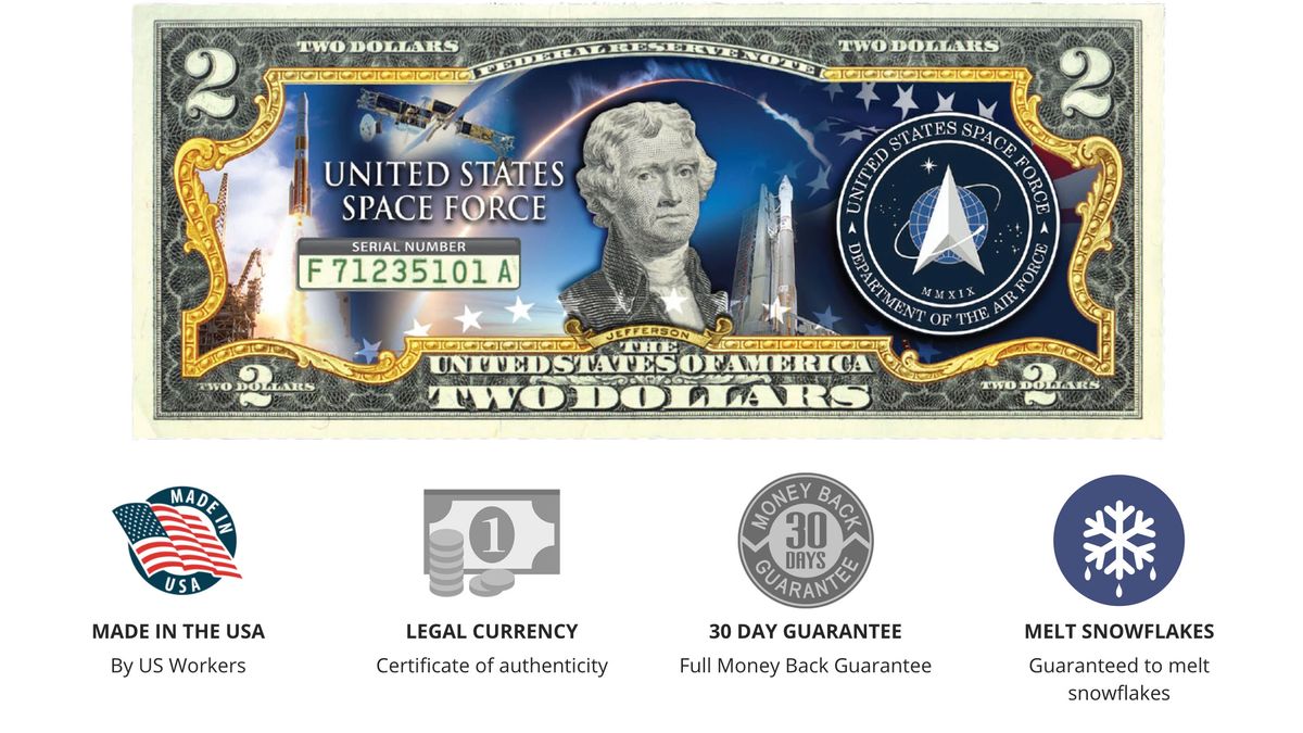 $2 Bill with COA United States Space Force USSF 6th Military Branch Genuine U.S 