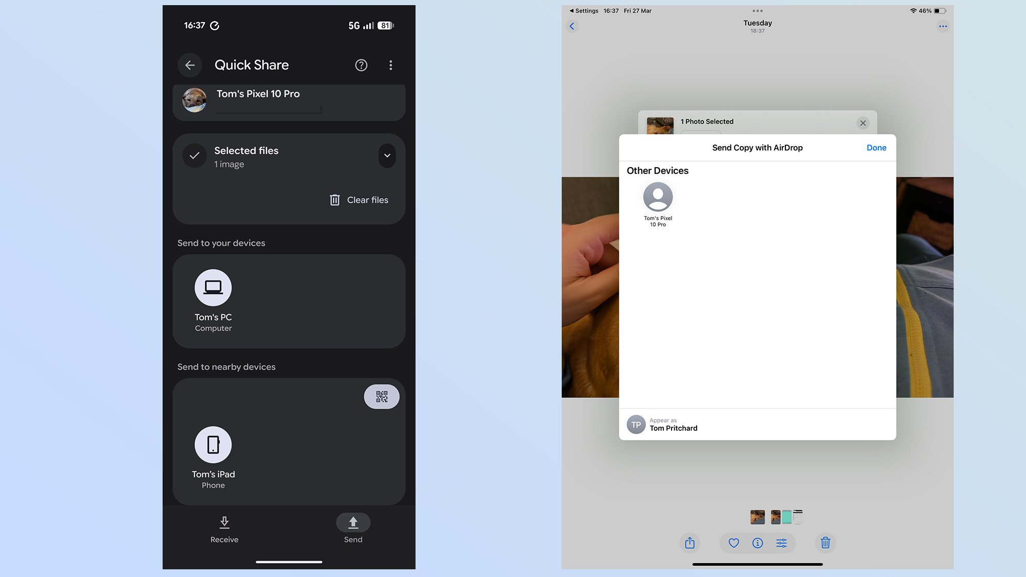 airdrop and quick share working together, mass hysteria