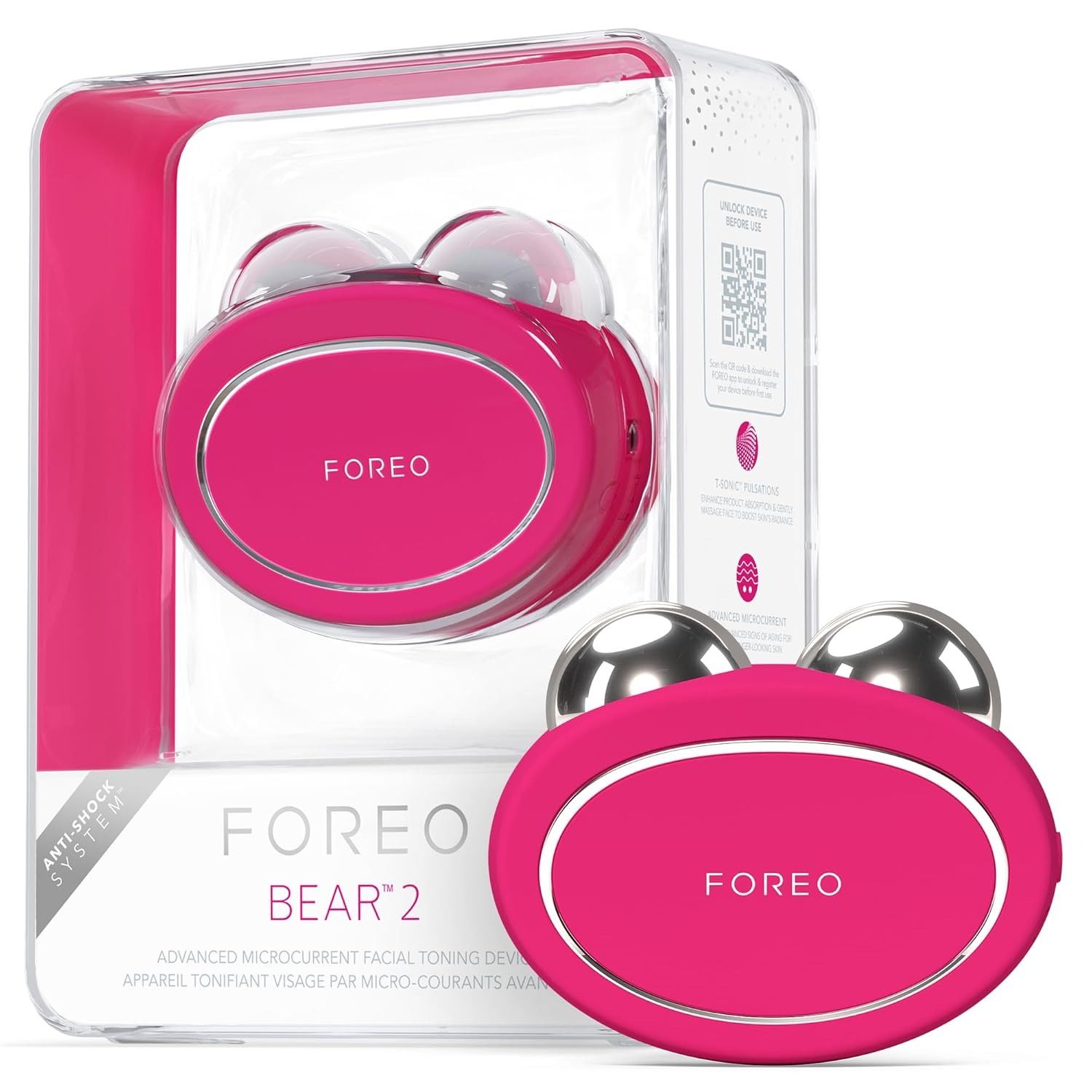 FOREO, Foreo Bear 2 Advanced Toning Microcurrent Facial Device -Face Sculpting Tool - Firm & Contour - Non-Invasive - Increases Skin Care Absorption - Fuchsia