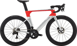 a white and red aero bike against a white background
