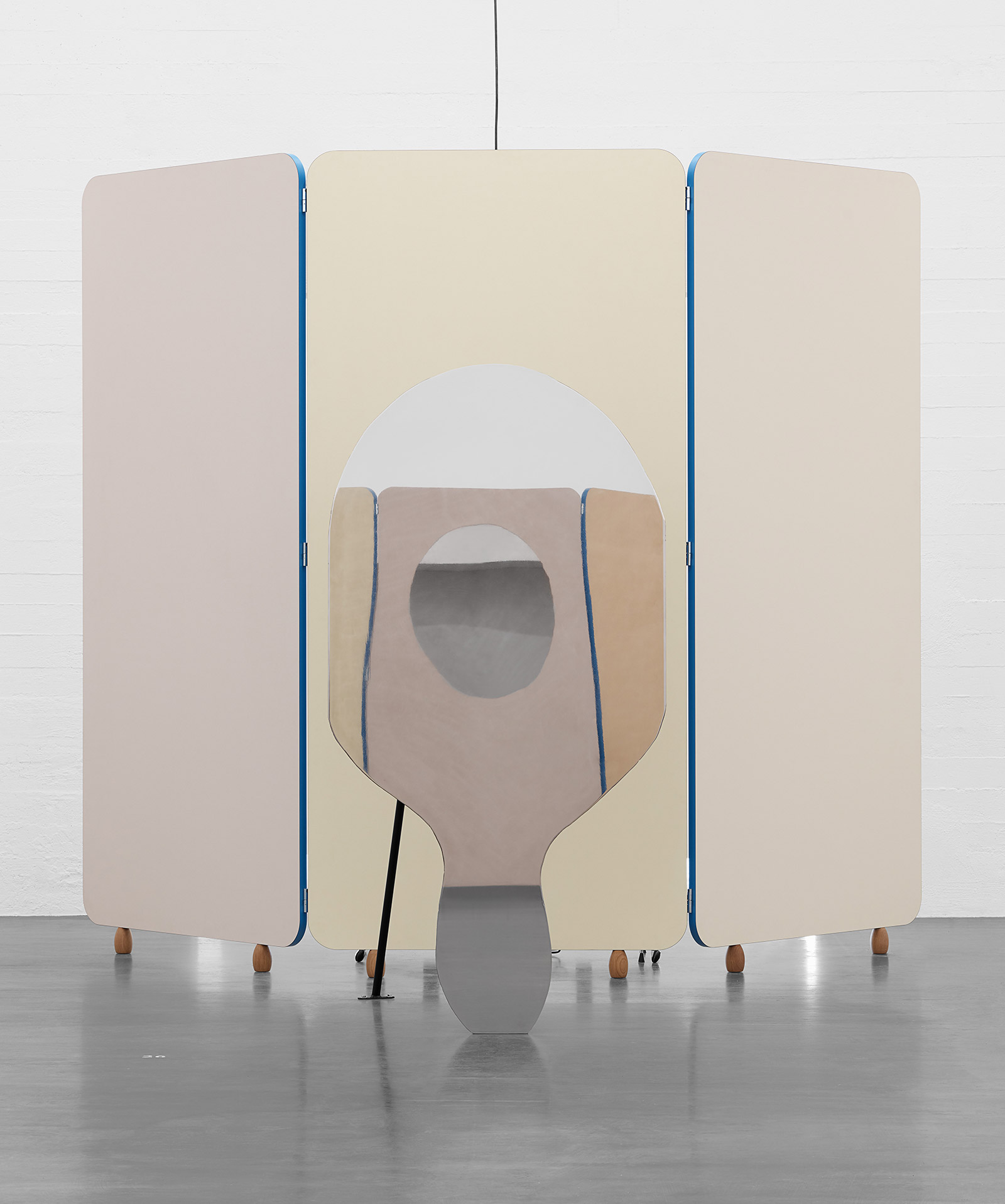 Abstract white and blue folding screen