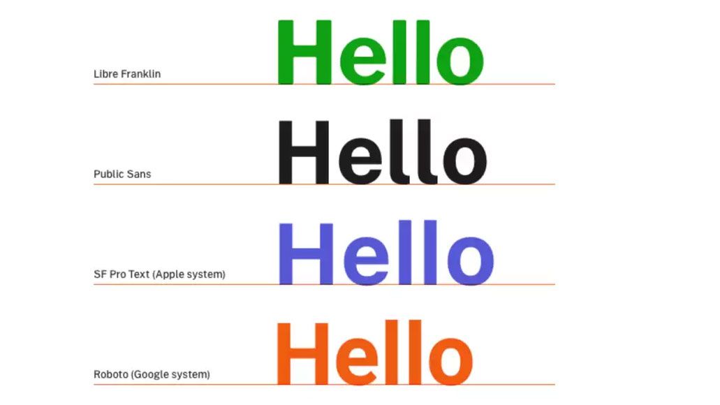 Examples of Public Sans in a range of colours