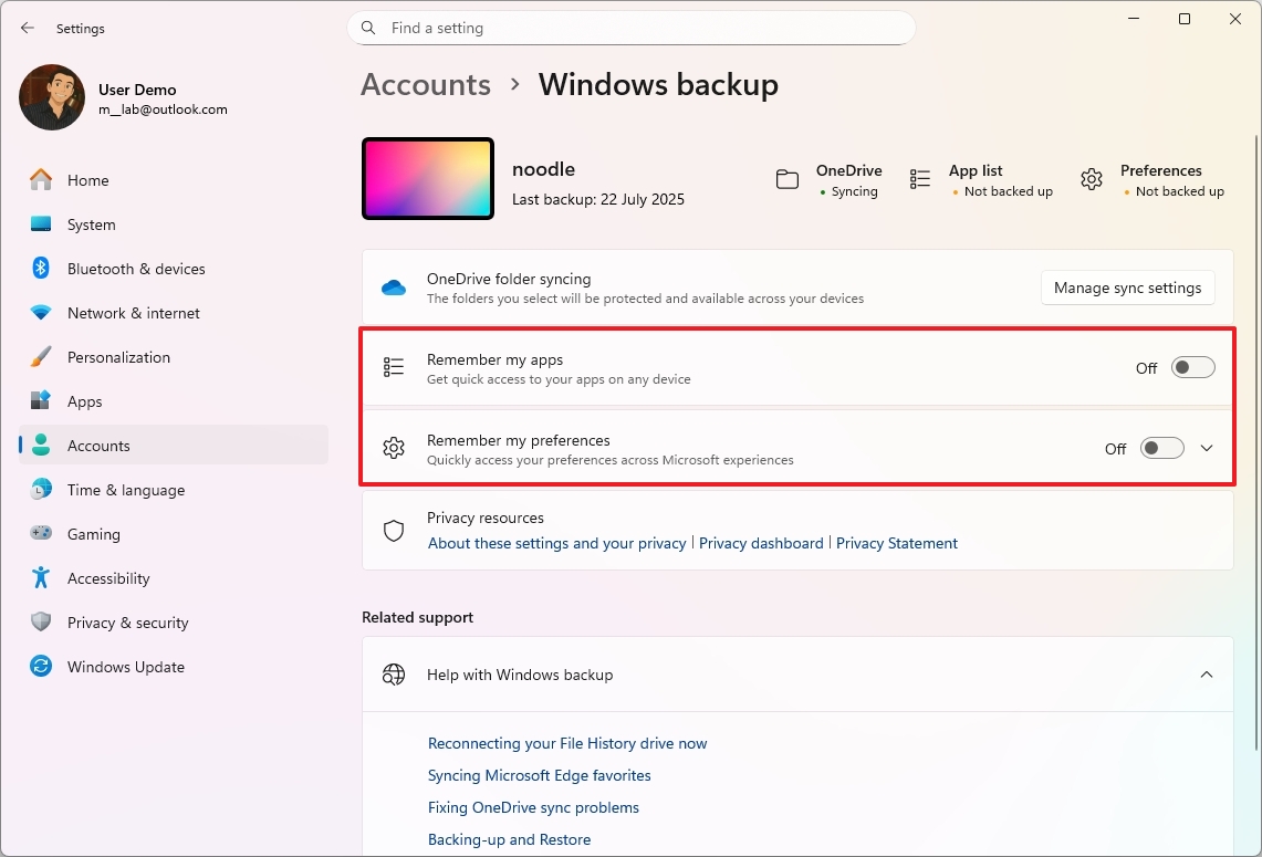 Windows 11 disable sync settings