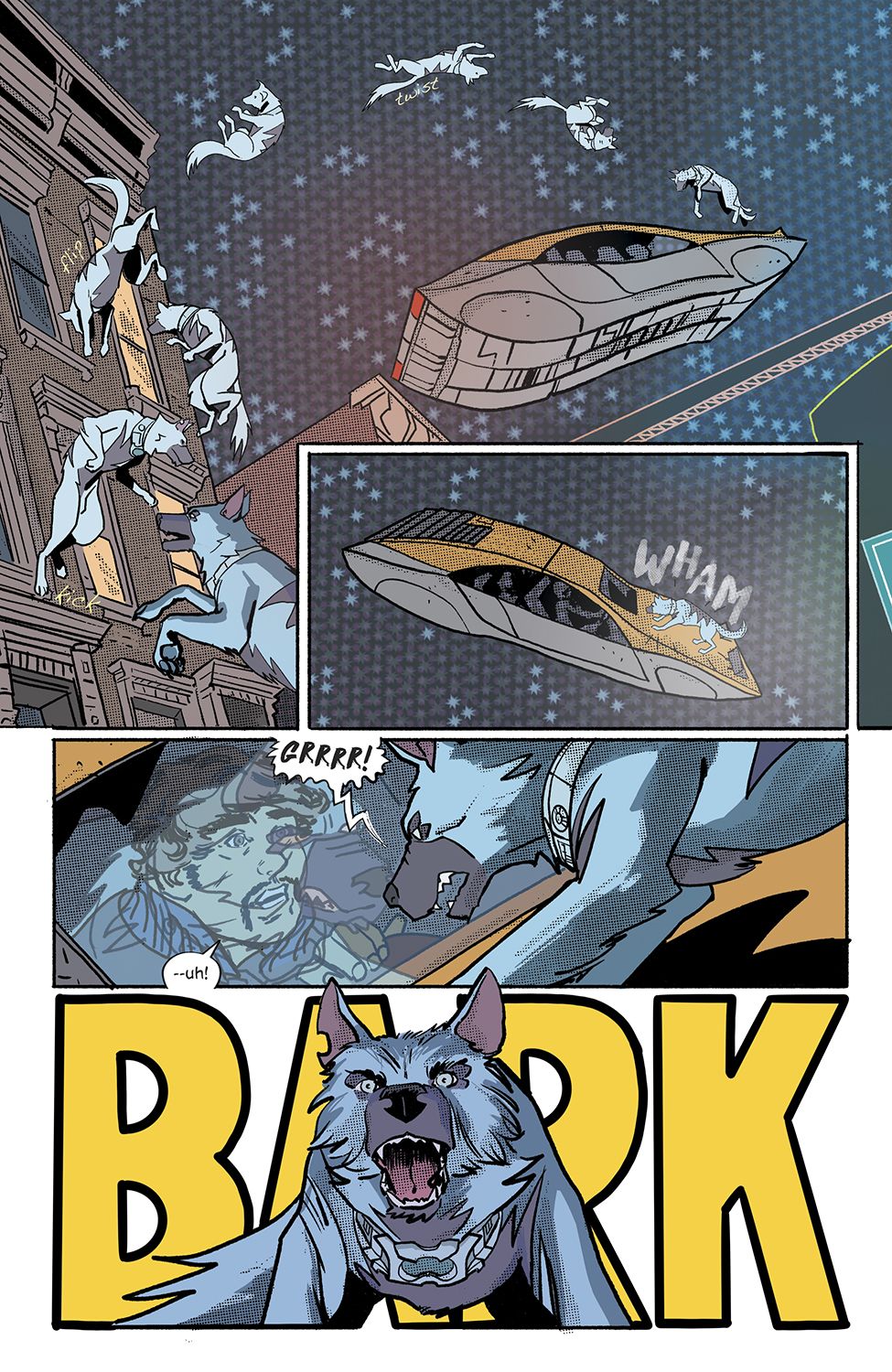 Scrapper interior pages: the dog jumps onto the craft.