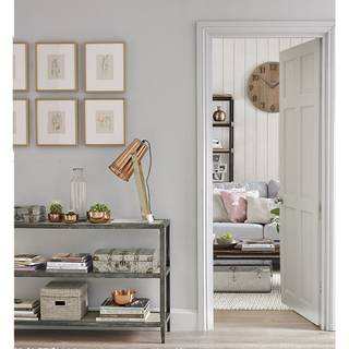 hallway with metal stand for accessories