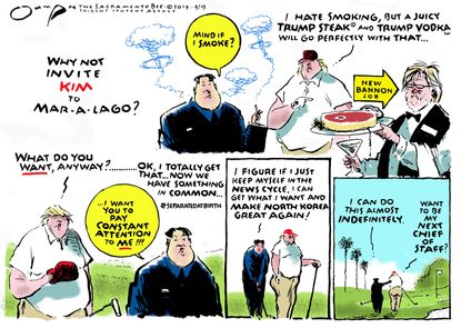 Political Cartoon U.S. Trump Kim Jong Un North Korea Mar a Lago Golf