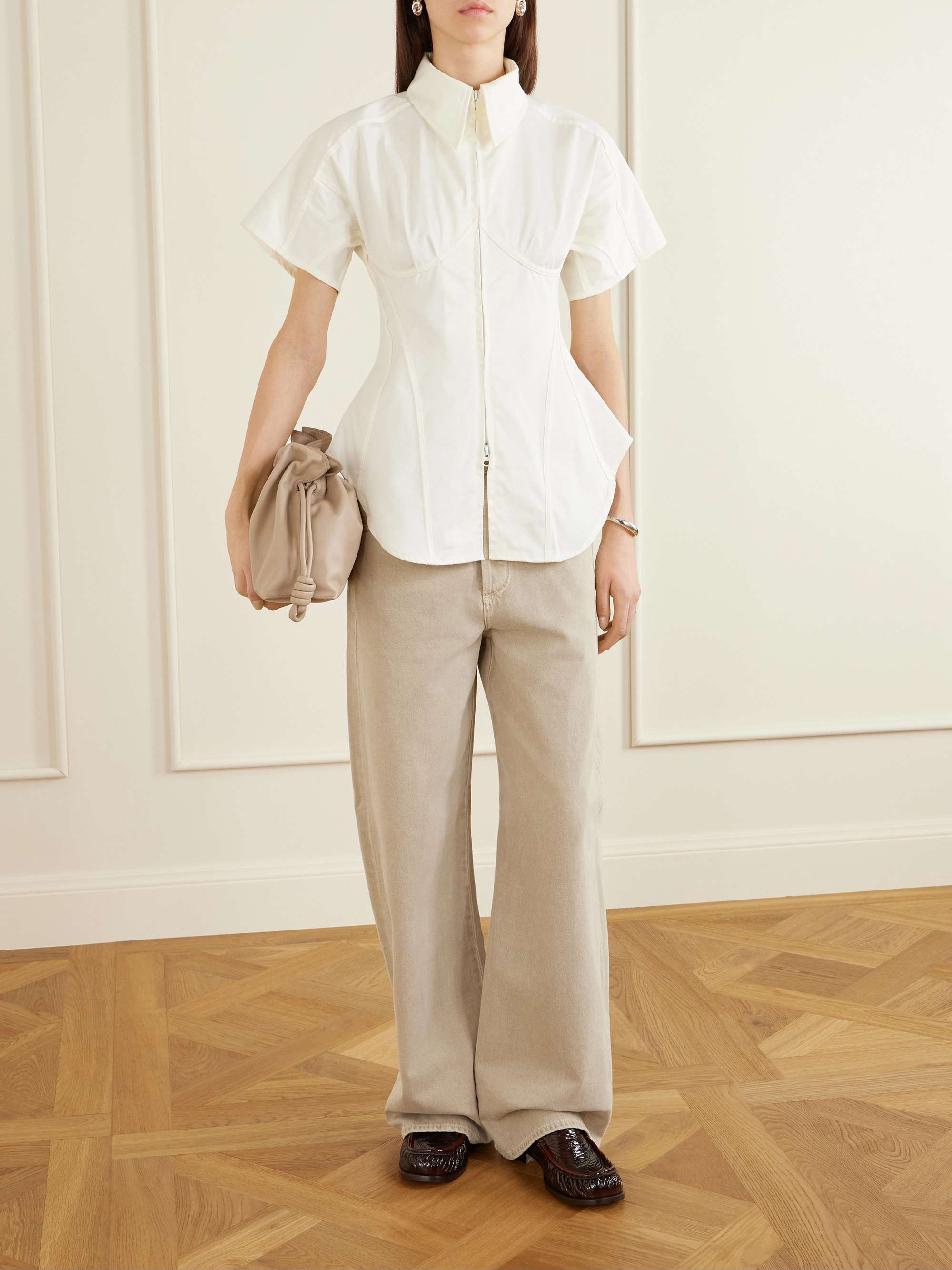 Paneled Cotton-Blend Twill Blouse