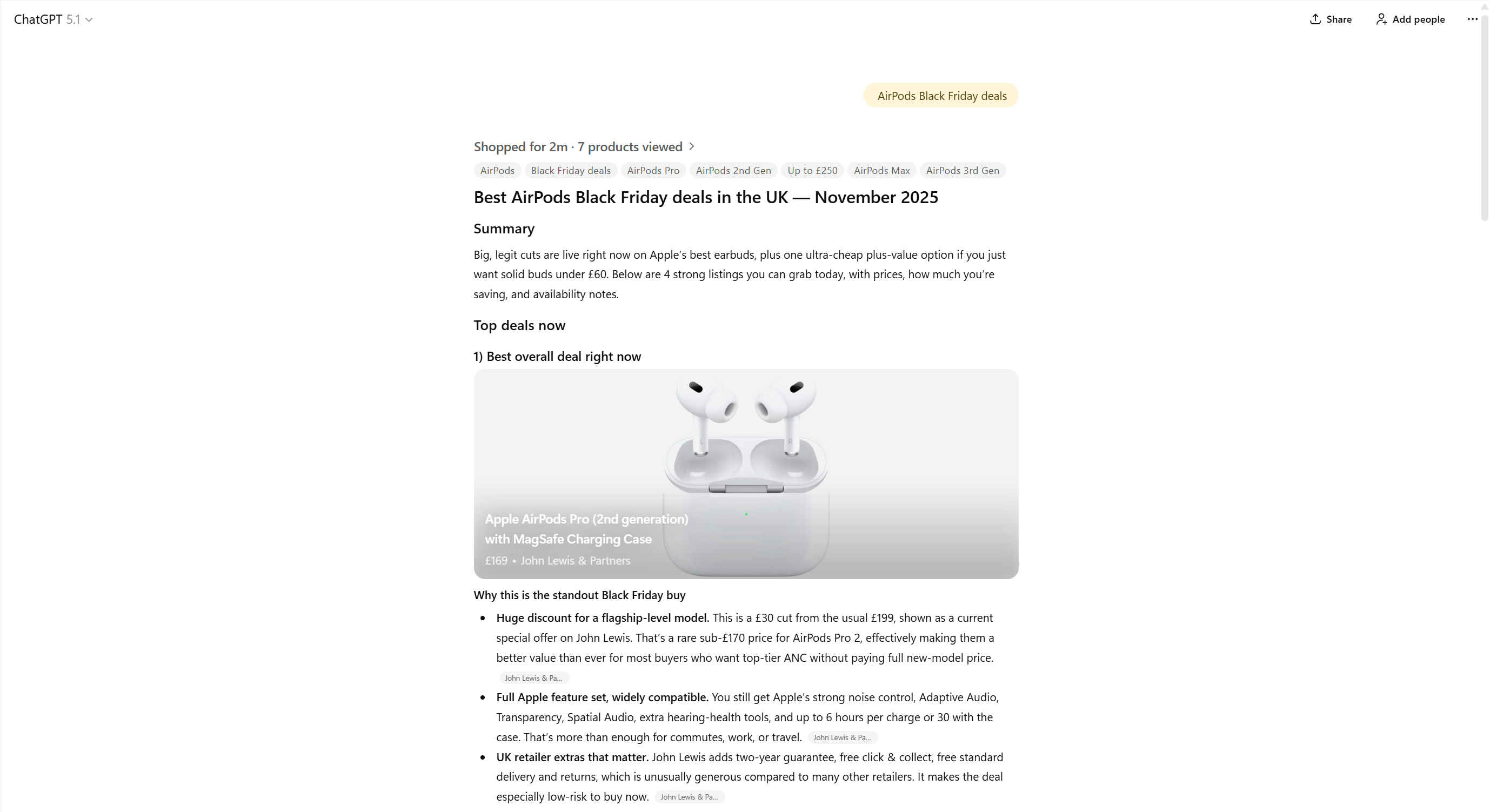 ChatGPT shopping research Airpods