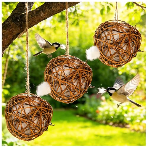 Brightark Bird Nesting Material, Hummingbird Nesters Natural Nesting Material Holder for Wild Birds, Gifts for Bird Lovers (3 Balls)